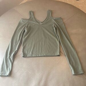 Girls Olive Green Cold Shoulder Top